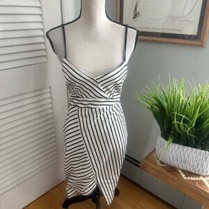 Bardot Dress 6 Black White Striped Strappy Bodycon Dainty French Girl Coquette